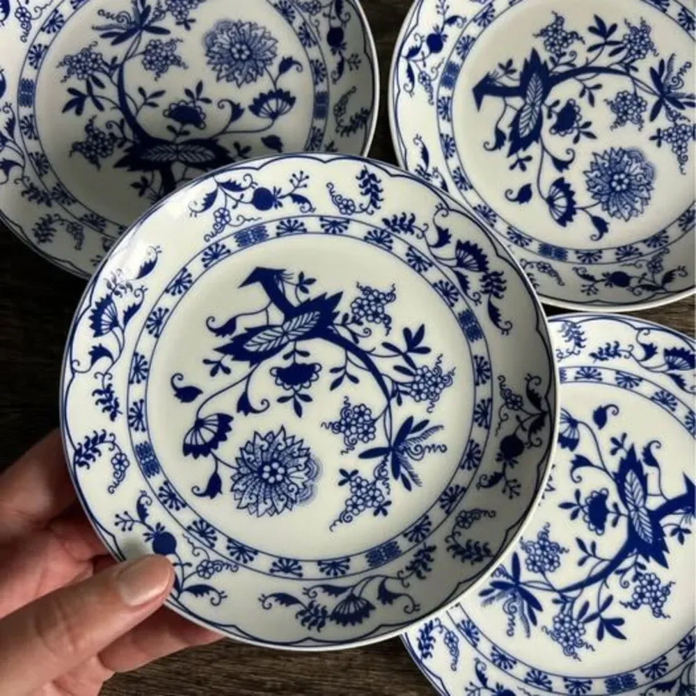 Set of 4 Blue and White Snack Plates